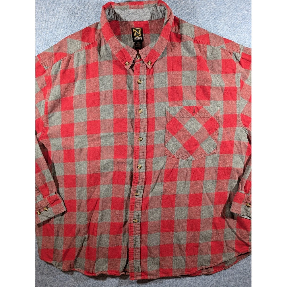Noble Outfitters Shirt Mens 4XL Red Gray Flannel Plaid Button Down Long Sleeve